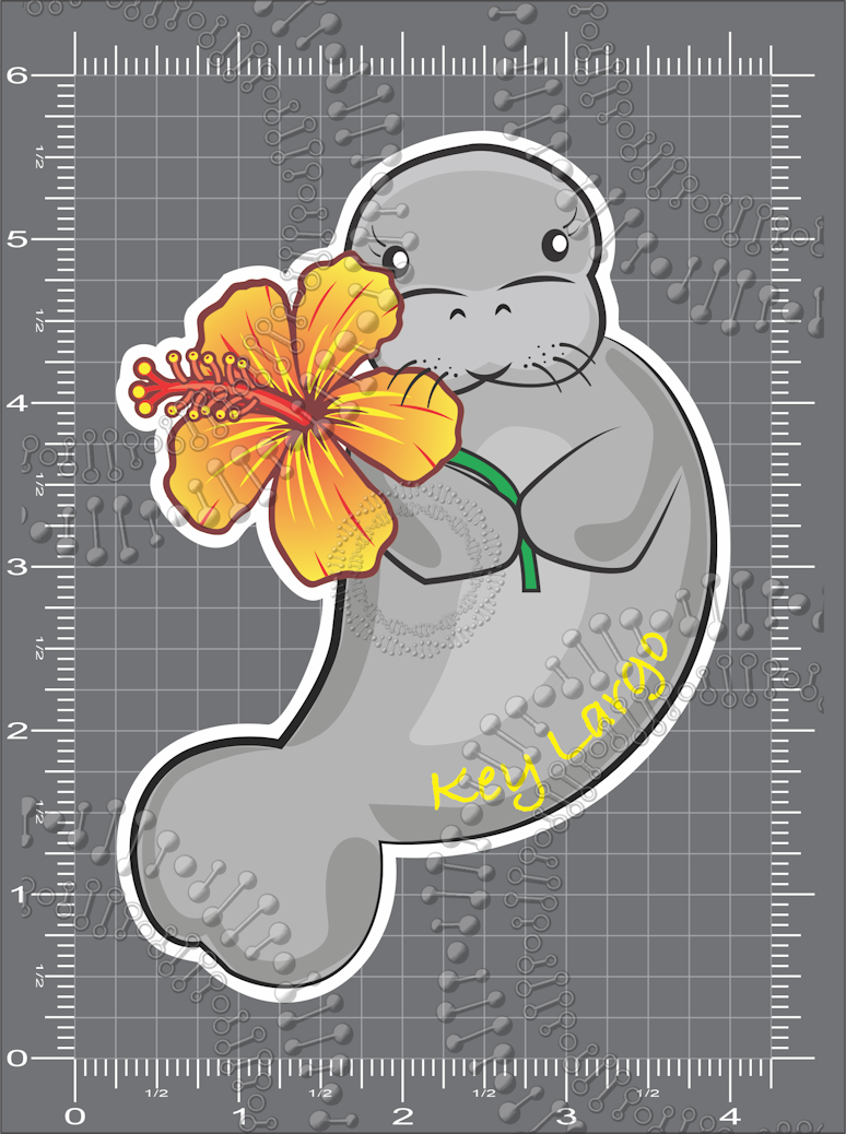 Key Largo, FL - Manatee with Yellow Flower Decal