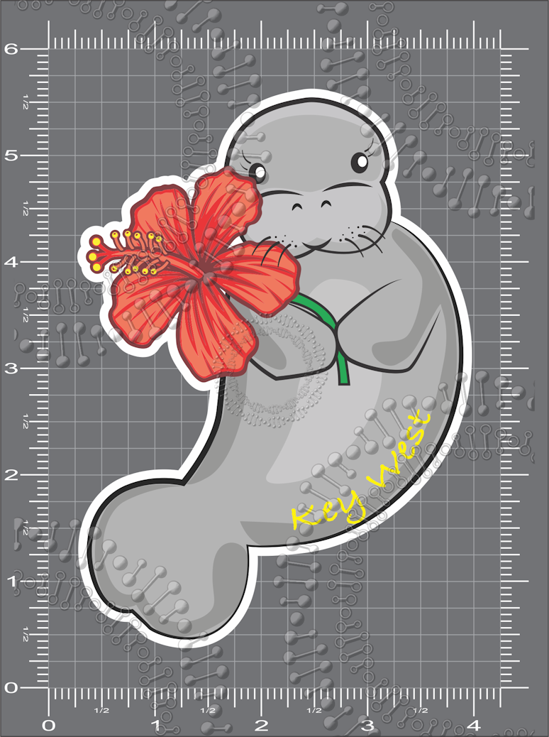 Key West, FL - Manatee with Orange Flower Decal