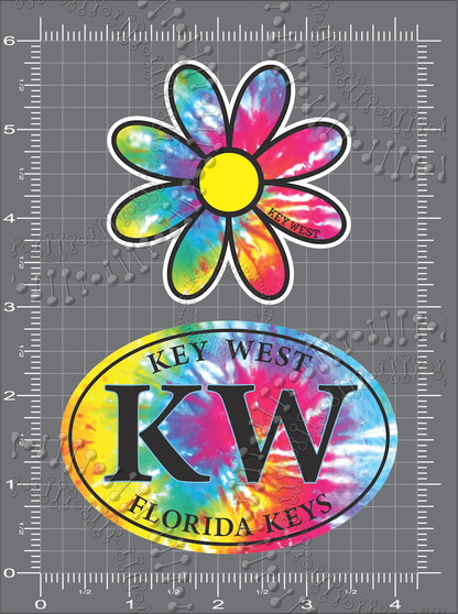 Key West, FL - Tie Dye Daisy and Oval Decal