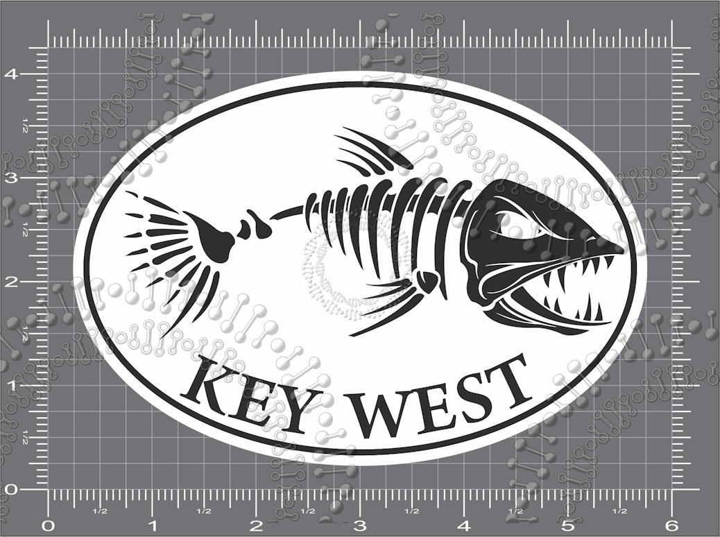 Key West, FL - White Fishbonz Decal