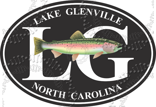 Lake Glenville, NC - Black LG Oval with Fish Decal