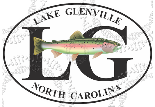 Lake Glenville, NC - White LG Oval with Fish Decal