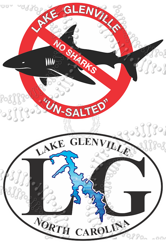 Lake Glenville, NC - White LG Oval with Fish and No Salt Shark Decal