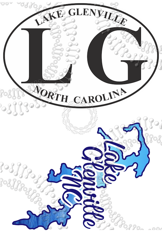 Lake Glenville, NC - White LG and Lake Glenville Shape Sideways Decal