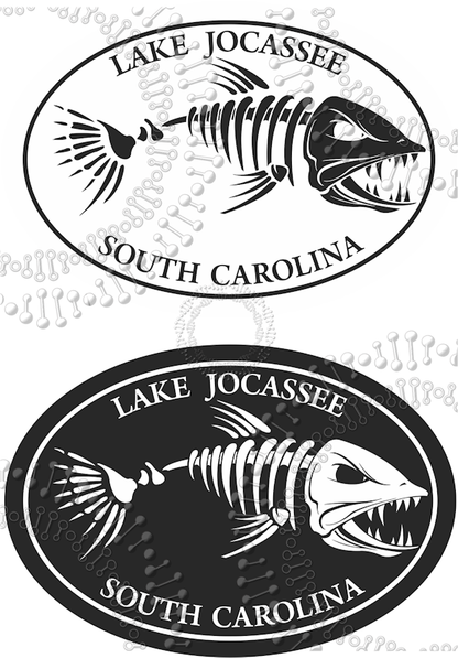 Lake Jocasse, SC - Black and White Fishbonz Decal