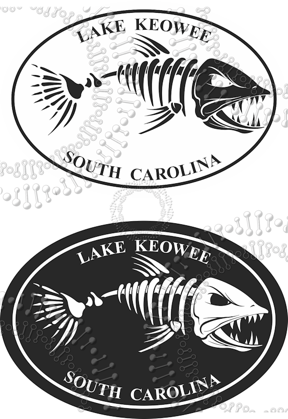 Lake Keowee, SC - Black and White Fishbonz Decal