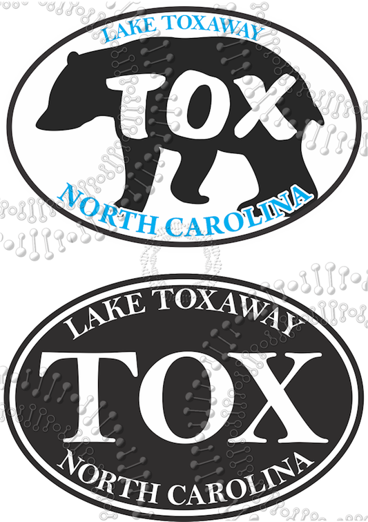 Lake Toxaway, NC - Black TOX Oval and TOX Black Bear Decal