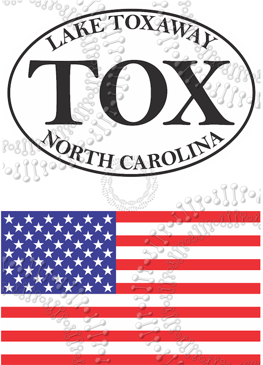 Lake Toxaway, NC - White TOX Oval and USA Flag Decal