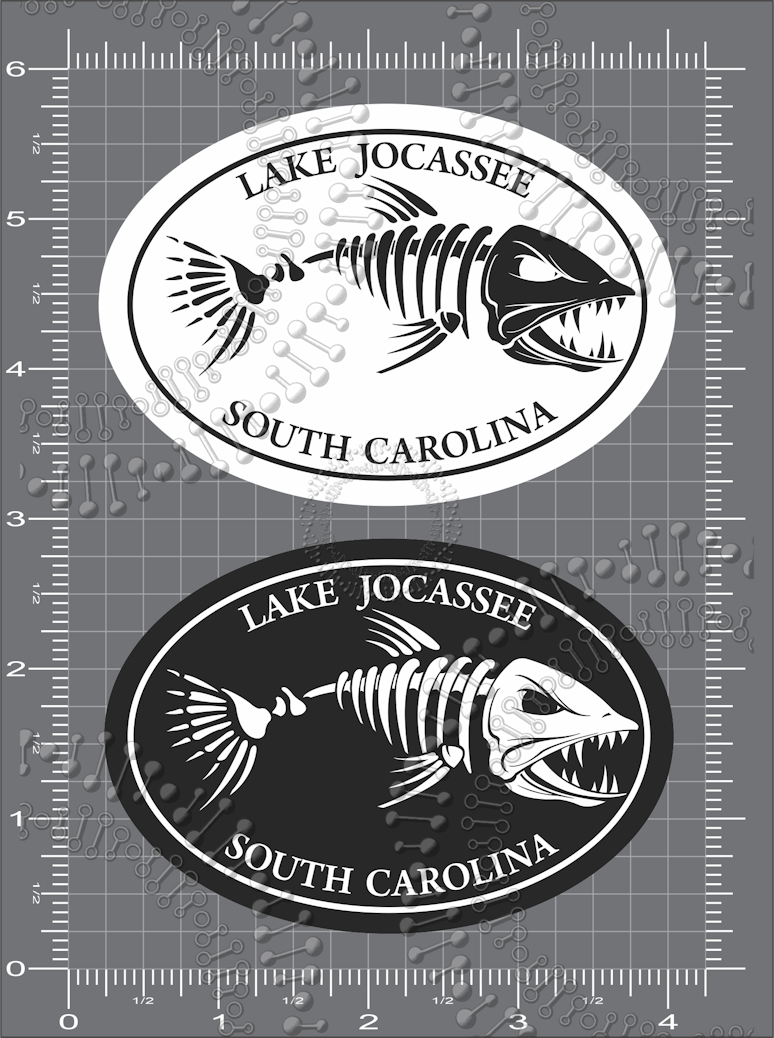 Lake Jocasse, SC - Black and White Fishbonz Decal