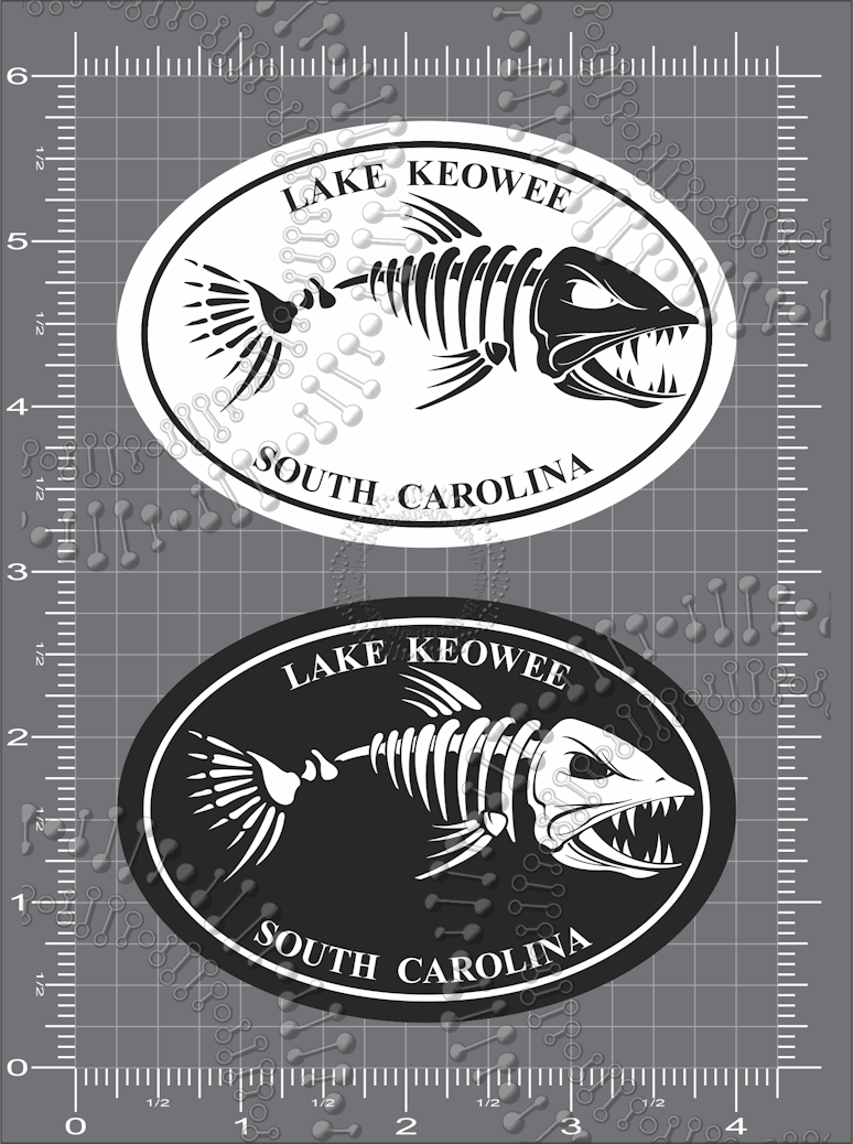 Lake Keowee, SC - Black and White Fishbonz Decal