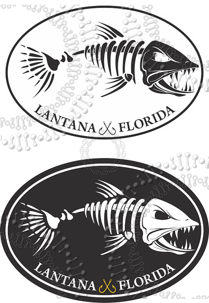 Lantana, FL - Black and White Fishbonz Decal