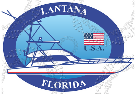 Lantana, FL -Blue Boat with Flag Decal