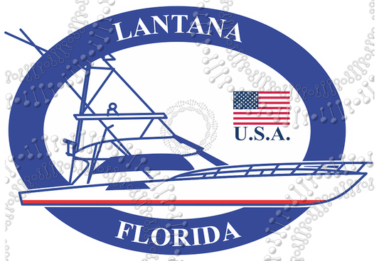 Lantana, FL -White Boat with Flag Decal