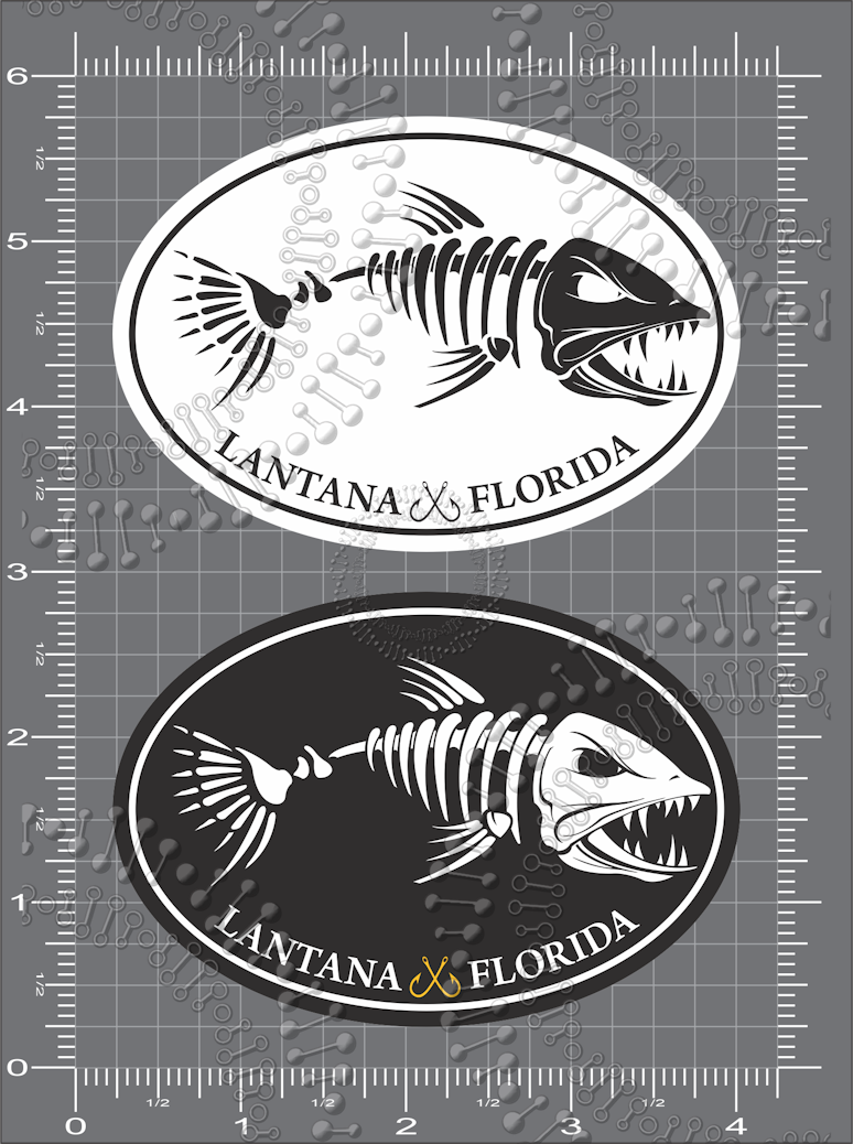 Lantana, FL - Black and White Fishbonz Decal