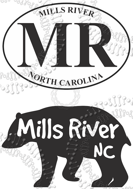 Mills River, NC - MR White Oval and Black Bear Decal