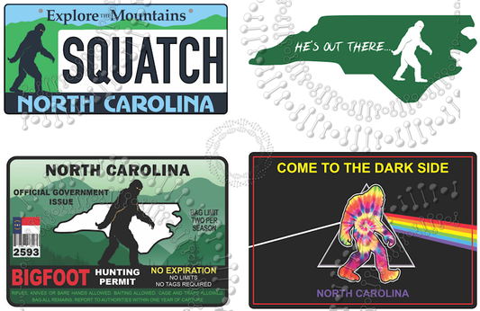 North Carolina - 4 Assorted Bigfoot Decals