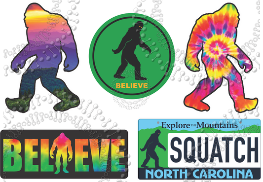 North Carolina - 5 Assorted Big foot Decals