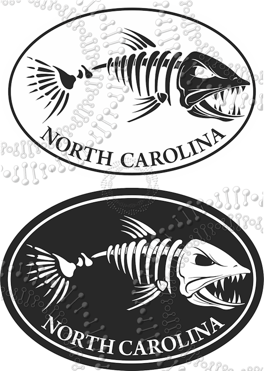 North Carolina - Black and White Mini Fishbonz Decal