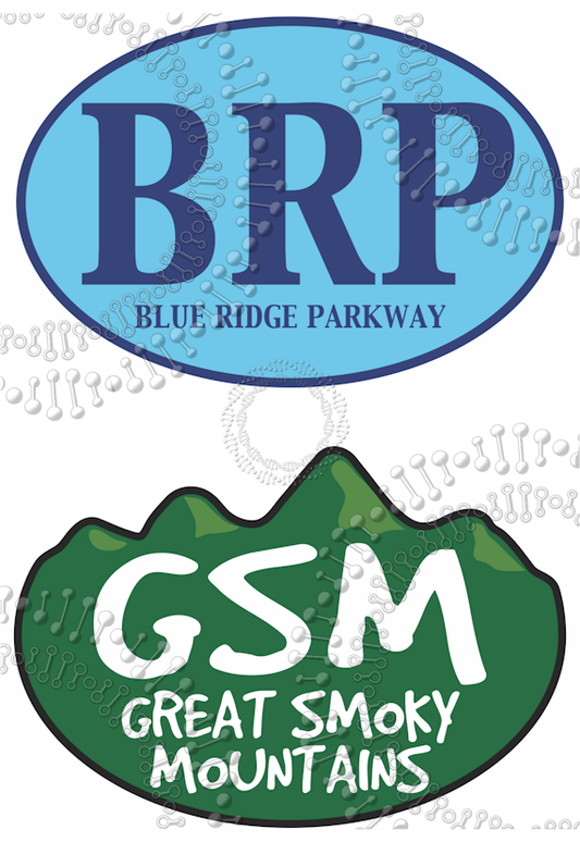 North Carolina - Blue BRP Blue Ridge Parkway and Green GSM Great Smoky Mountains  Decal