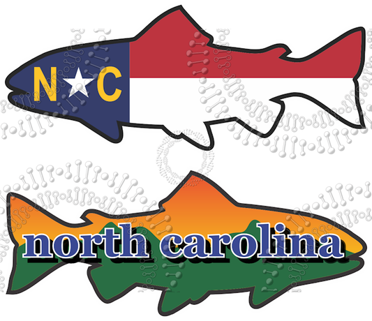 North Carolina - NC Flag Fish and Fish with Forest and Sunset Decal