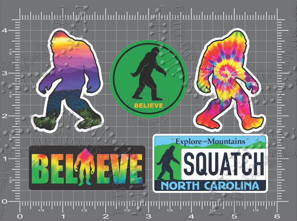 North Carolina - 5 Assorted Big foot Decals