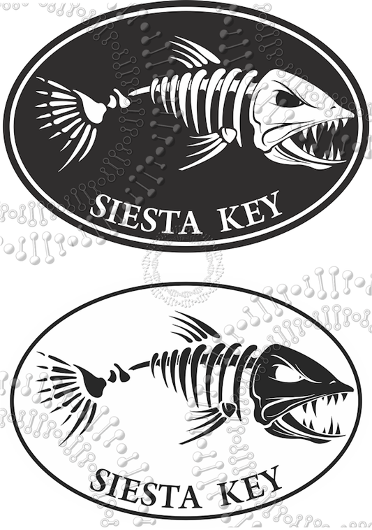 Siesta Key, FL - Black and White Fishbonz Decal