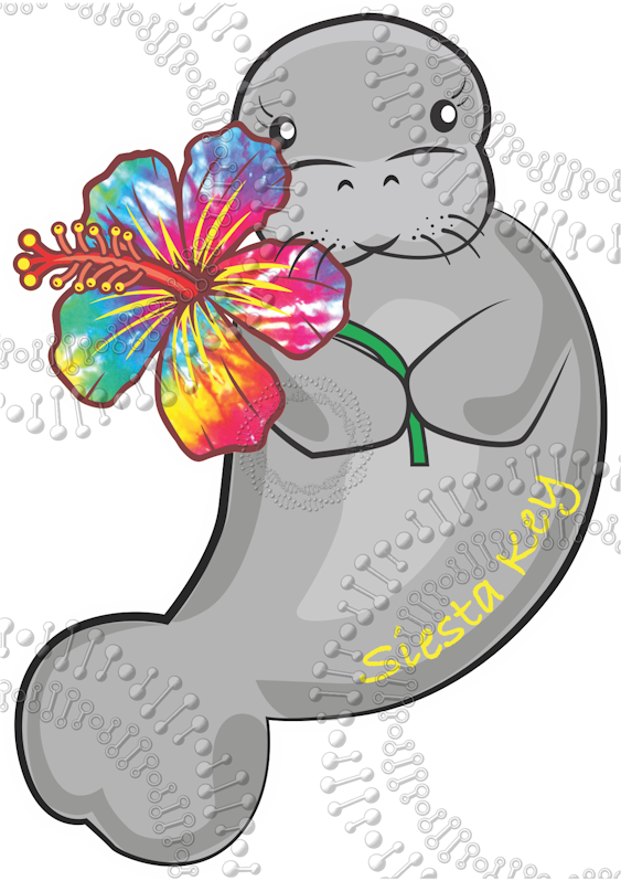 Siesta Key, FL - Manatee with Tie Dye Flower Decal