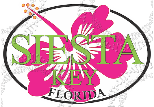 Siesta Key, FL - Siest Key with Pink Hibiscus Decal