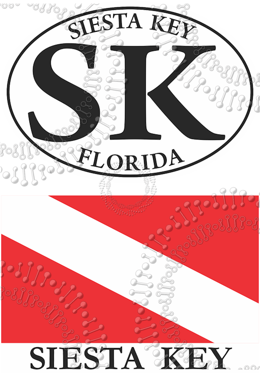 Siesta Key, FL - White SK Oval  with Dive Flag Decal