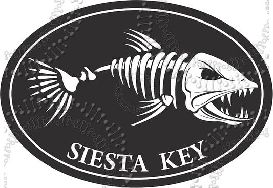 Siesta Keys, FL - Fishbonz Black Oval Decal