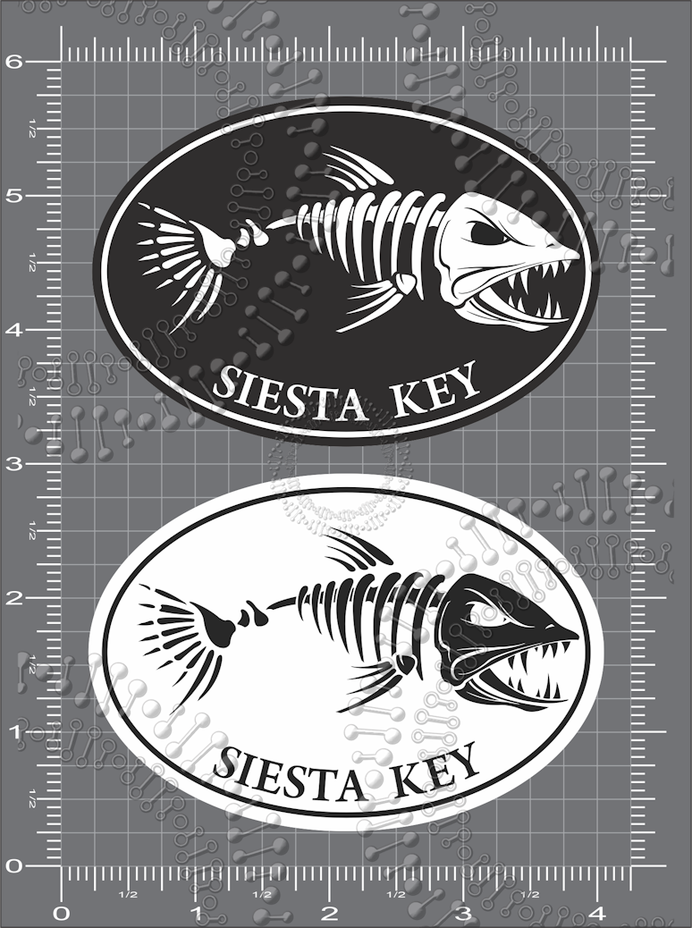 Siesta Key, FL - Black and White Fishbonz Decal