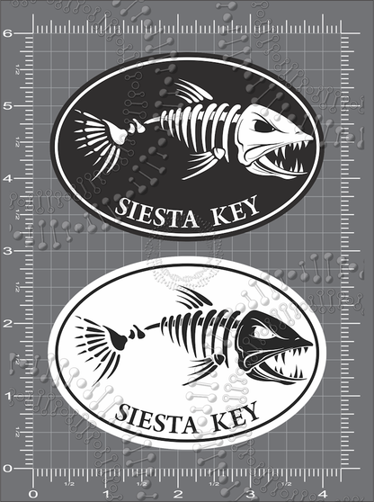 Siesta Key, FL - Black and White Fishbonz Decal