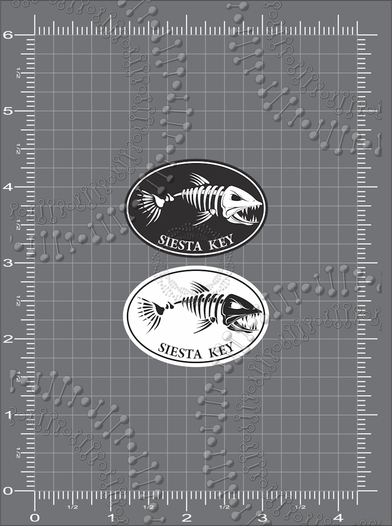 Siesta Key, FL - Black and White Fishbonz Decal