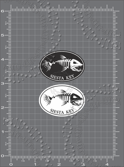 Siesta Key, FL - Black and White Fishbonz Decal