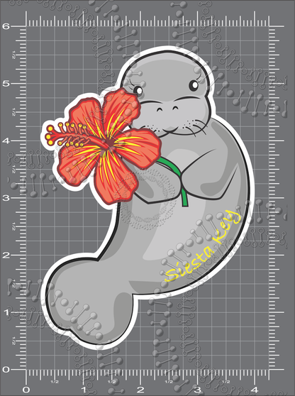 Siesta Key, FL - Manatee with Orange Yellow Flower Decal