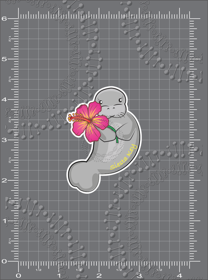 Siesta Key, FL - Manatee with Pink Flower Decal