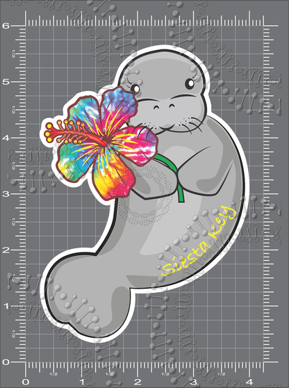 Siesta Key, FL - Manatee with Tie Dye Flower Decal