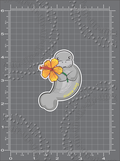 Siesta Key, FL - Manatee with Yellow Flower Decal