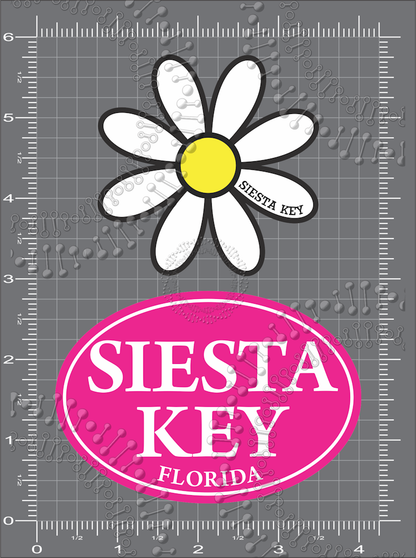 Siesta Key, FL - White Daisy with Pink Oval Decal