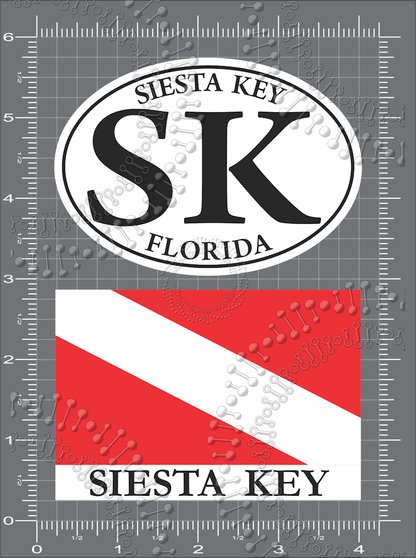 Siesta Key, FL - White SK Oval  with Dive Flag Decal