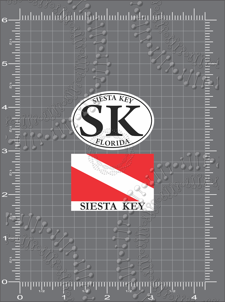 Siesta Key, FL - White SK Oval  with Dive Flag Decal