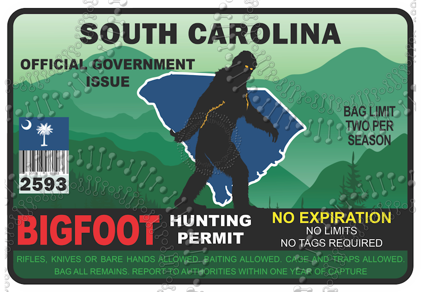 South Carolina - Bigfoot  Hunting License Decal