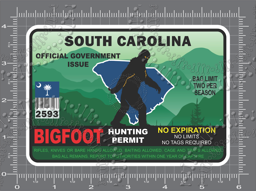 South Carolina - Bigfoot  Hunting License Decal