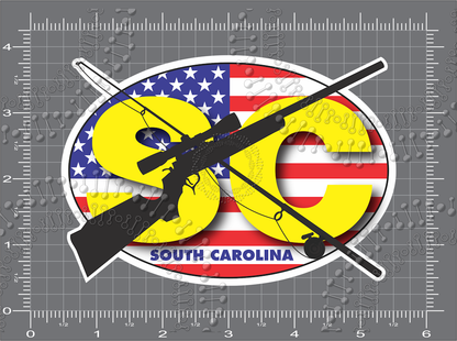 South Carolina - SC, Rifle and Flag Decal