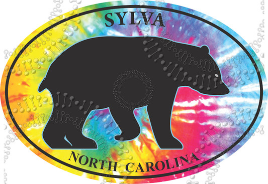 Sylva, NC - Tie Dye Oval Bear Decal