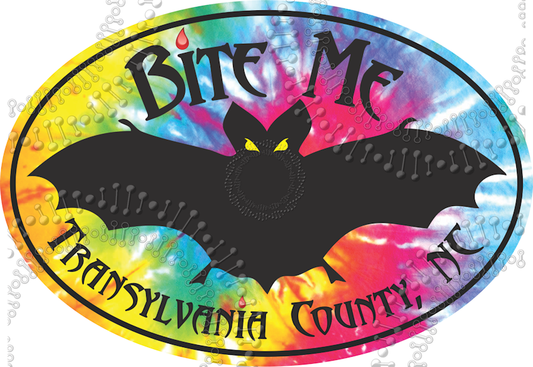 Transylvania County, NC - Bite Me Bat - Tie Dye Decal