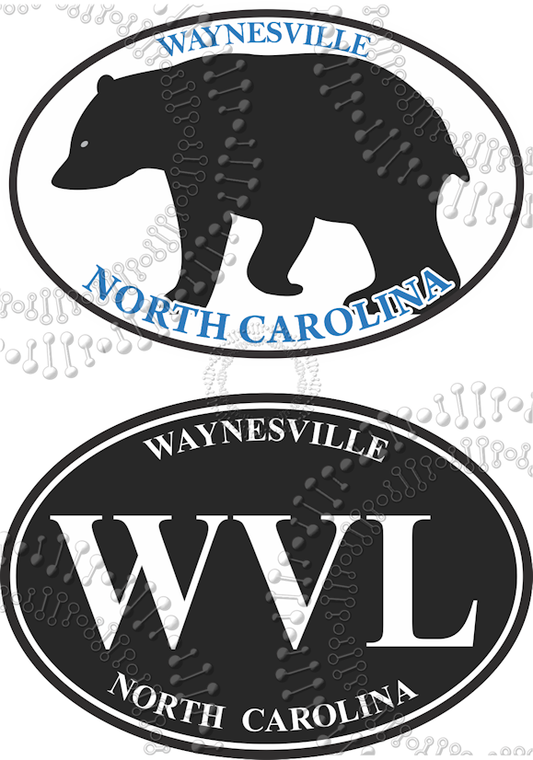 Waynesville, NC -Black WVL Oval and Black Weaverville Bear Decal