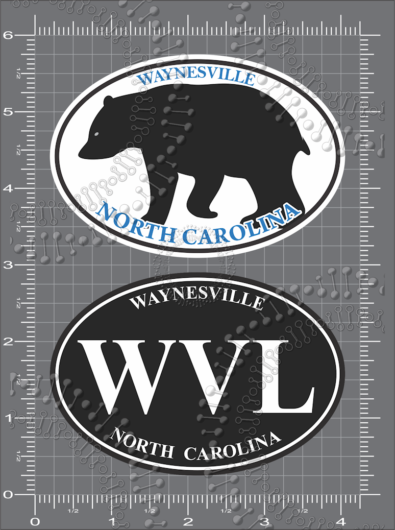 Waynesville, NC -Black WVL Oval and Black Weaverville Bear Decal