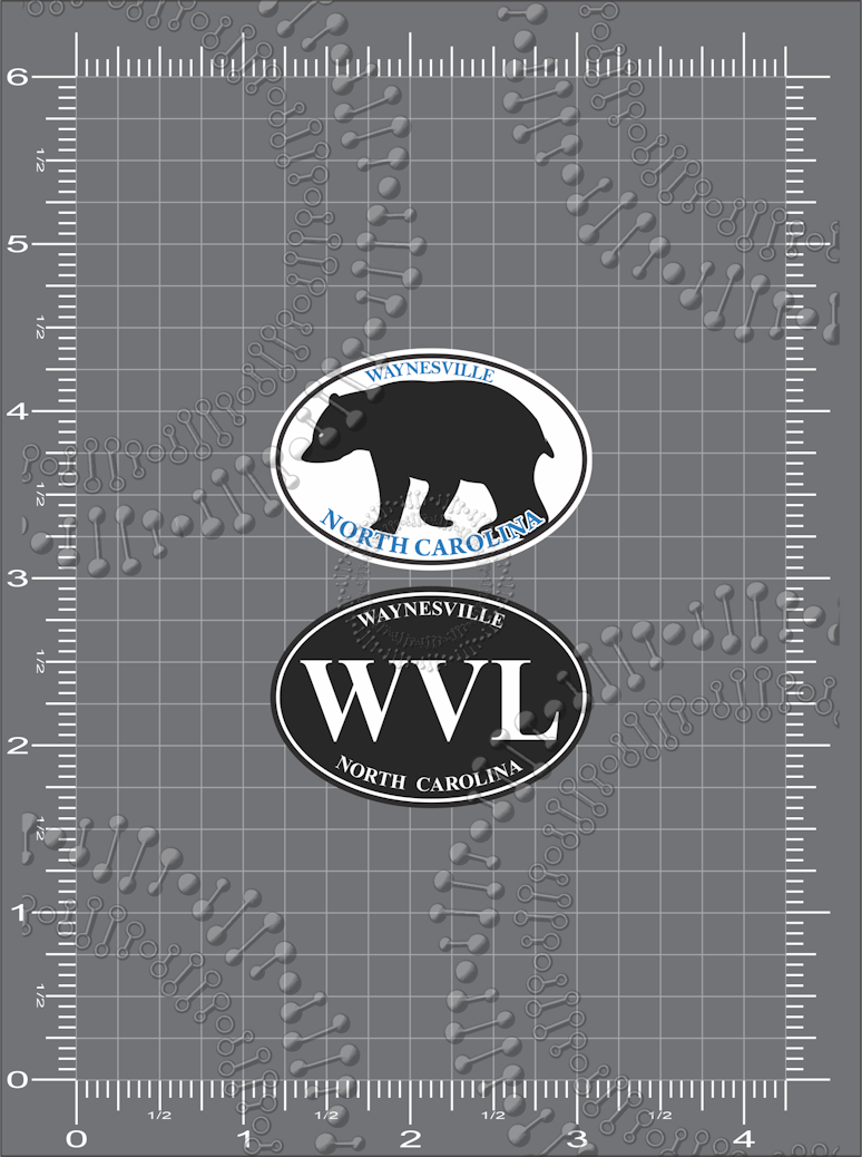 Waynesville, NC -Black WVL Oval and Black Weaverville Bear Decal