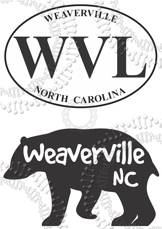 Weaverville, NC - Weaverville Bear Silhouette and WVL White Oval Decal